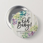 Babydusche Wasserfarbe Sukkulente Pflanze Weißholz Button (Vorne & Hinten)