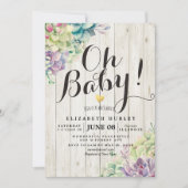 Babydusche Wasserfarbe Sukkulente Pflanze Weißholz Einladung (Vorderseite)