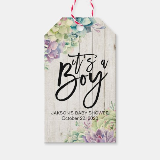 Babydusche Wasserfarbe Sukkulente Pflanze Weißholz Geschenkanhänger (Vorderseite)