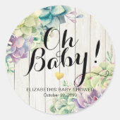 Babydusche Wasserfarbe Sukkulente Pflanze Weißholz Runder Aufkleber (Vorderseite)