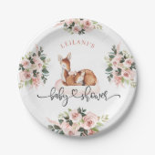 Babydusche Wasserfarben Hirsche Rosa Blüte Pappteller (Vorderseite)