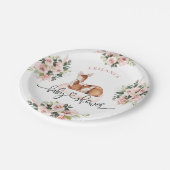 Babydusche Wasserfarben Hirsche Rosa Blüte Pappteller (Schrägansicht)