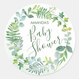 Babydusche Wasserfarbenwelt Wreath Runder Aufkleber