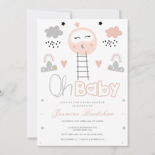 Babydusche Weg zum Mond Oh Baby Einladung (Vorderseite)