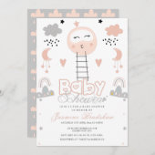 Babydusche Weg zum Mond Rosa Einladung (Vorne/Hinten)