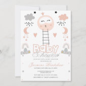 Babydusche Weg zum Mond Rosa Einladung (Vorderseite)