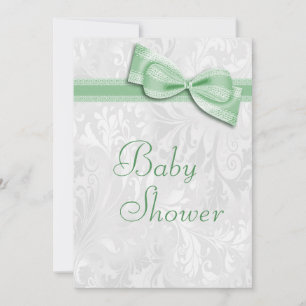 Babydusche Weiße Damasche und Imitat Bow Einladung