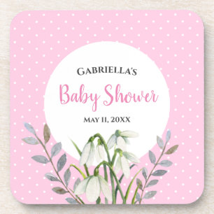 Babydusche weißer Schnee fällt rosa Polka Dots Getränkeuntersetzer