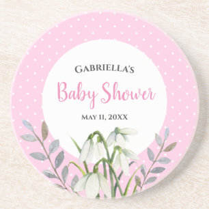 Babydusche weißer Schnee fällt rosa Polka Dots Getränkeuntersetzer