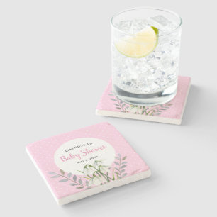 Babydusche weißer Schnee fällt rosa Polka Dots Steinuntersetzer