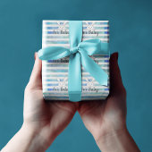 Babydusche Weißes Kaninchen Blauer Streifen Geschenkpapier