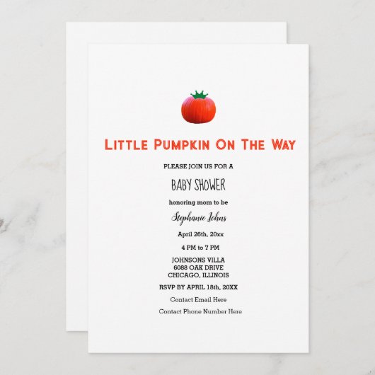 Babydusche wenig Kürbis auf den Weg QR-Code Einladung (Vorne/Hinten)