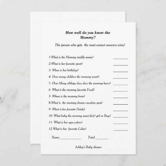 Babydusche Wie gut kennen Sie die Mama, um zu sein Einladung (Vorne/Hinten)