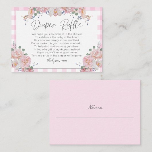 Babydusche-Windeln | BOHO Babydusche Rosa Begleitkarte (Vorne/Hinten)