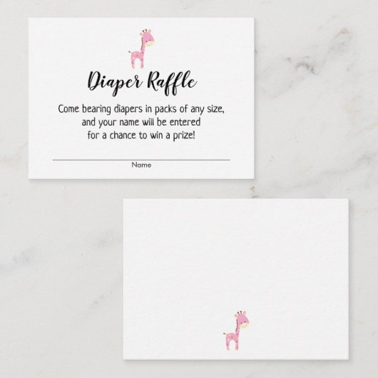 Babydusche Windeln Raffelkarten mit rosa Giraffe Begleitkarte (Vorne/Hinten)