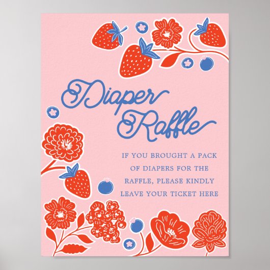 Babydusche Windeln Raffle Berries & Blume Poster (Vorne)