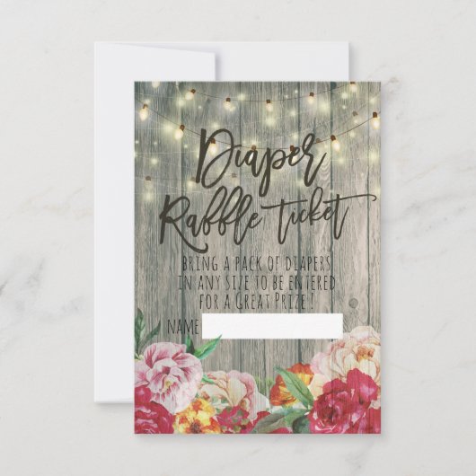 Babydusche Windeln Raffle Ticket Blume Holz Light Einladung (Vorderseite)