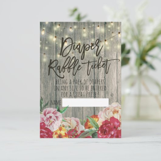 Babydusche Windeln Raffle Ticket Blume Holz Light Einladung (Stehend Vorderseite)