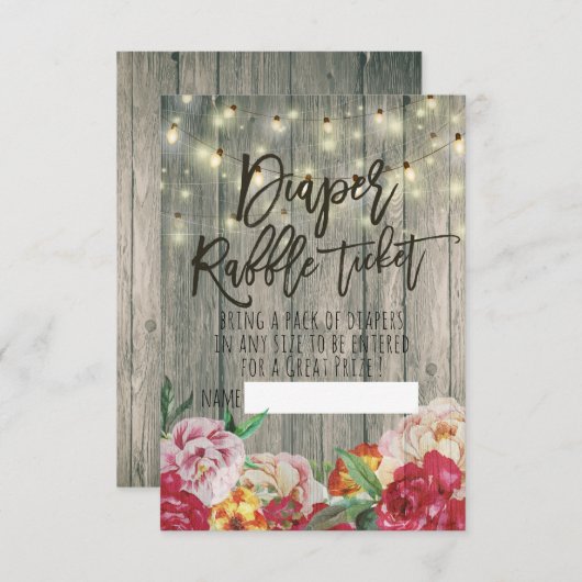 Babydusche Windeln Raffle Ticket Blume Holz Light Einladung (Vorne/Hinten)