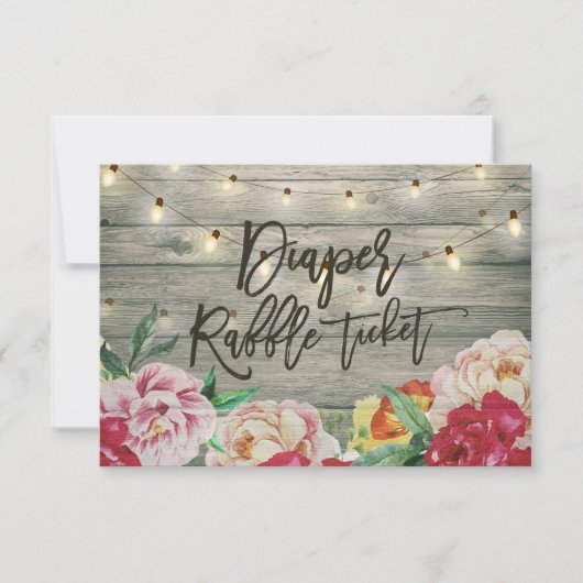 Babydusche Windeln Raffle Ticket Blume Holz Light Einladung (Vorderseite)