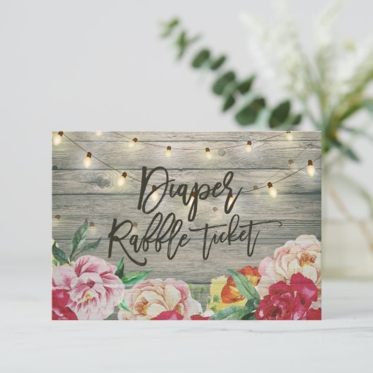 Babydusche Windeln Raffle Ticket Blume Holz Light Einladung (Stehend Vorderseite)