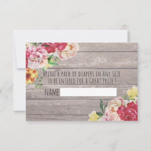 Babydusche Windeln Raffle Ticket Blume Holz Light Einladung (Rückseite)