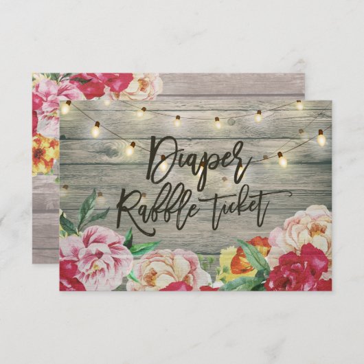 Babydusche Windeln Raffle Ticket Blume Holz Light Einladung (Vorne/Hinten)