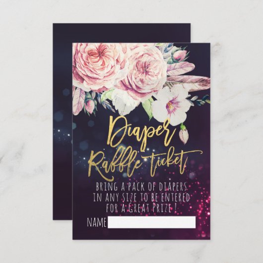 Babydusche Windeln Raffle Ticket Boho Blumenlampe Einladung (Vorne/Hinten)