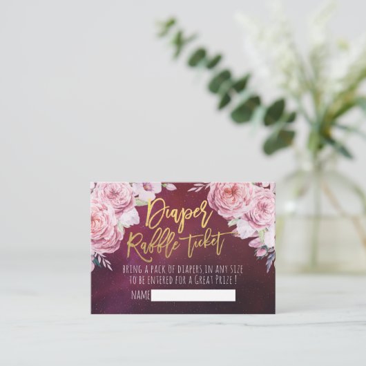 Babydusche Windeln Raffle Ticket Boho Blumenrot Begleitkarte (Stehend Vorderseite)