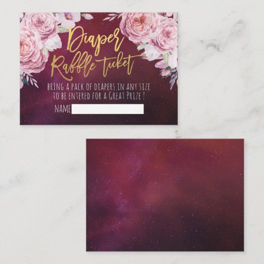 Babydusche Windeln Raffle Ticket Boho Blumenrot Begleitkarte (Vorne/Hinten)