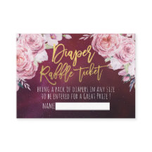 Babydusche Windeln Raffle Ticket Boho Blumenrot