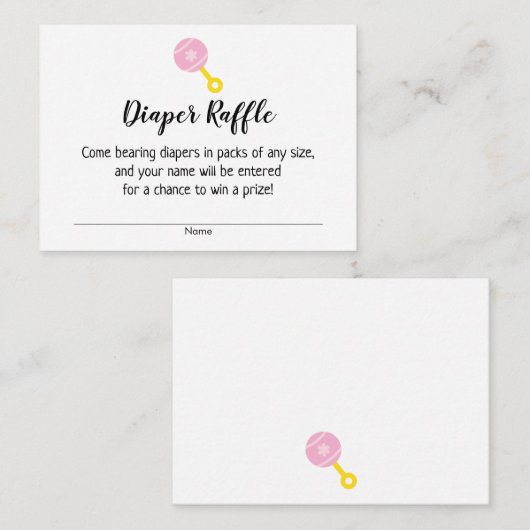 Babydusche Windeln Raffle Tickets mit rosa Rattle Begleitkarte (Vorne/Hinten)