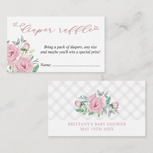 Babydusche Windelwanne rosa Peony Bouquet Begleitkarte (Vorne/Hinten)