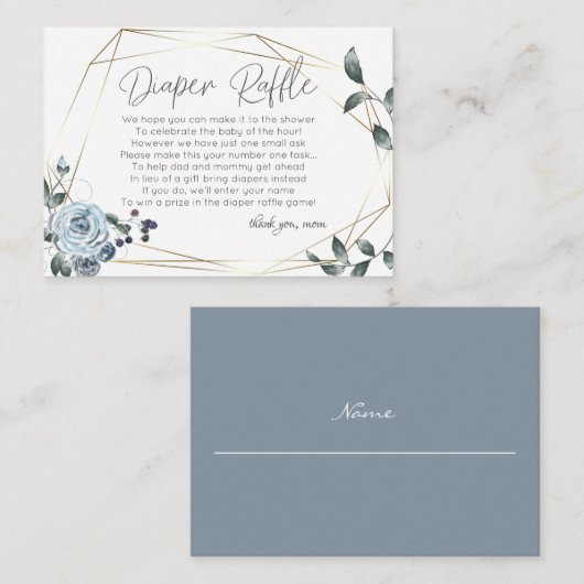 Babydusche Windelwaschmaschine 2 | Dusty Blue Flor Begleitkarte (Vorne/Hinten)