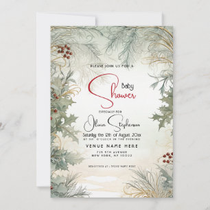 Babydusche - Winter Watercolor Botanisch Einladung