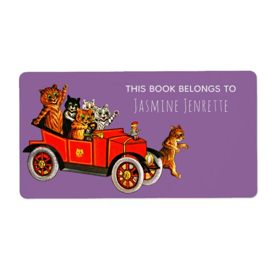 Babydusche Witziger Cartoon Katzen Retro Auto Lila (Vorne)