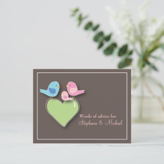 Babydusche Worte der Advice Card Baby Bird Hinweiskarte (Stehend Vorderseite)