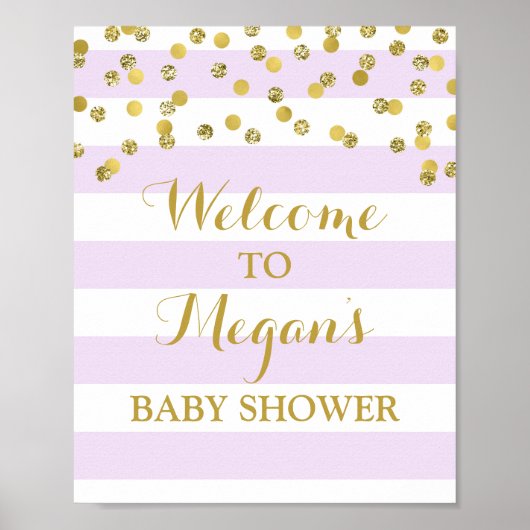 Babydusche Zeichen Lila Streifen Gold Confetti Poster (Vorne)