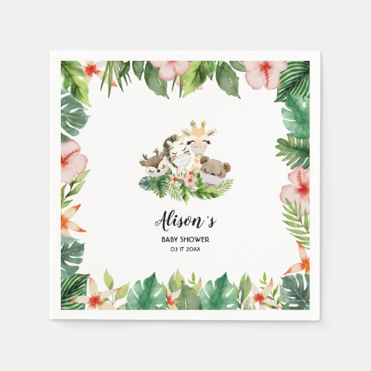 Babydusche zum Geburtstag Napkins | Safari Friends Serviette (Vorderseite)