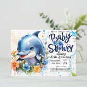 Babydusche zum Thema Dolphin Einladung (Stehend Vorderseite)
