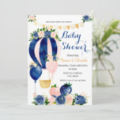 Babydusche zur Einladung für Navy und Blush Balloo (Stehend Vorderseite)