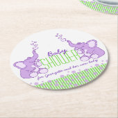 Babydusche zwei Elefanten grün lila Runder Pappuntersetzer (Angewinkelt)