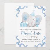 Babyduscheinladungen mit blauen Elefanten Einladung (Vorne/Hinten)
