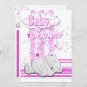 Babyduschen-Teddybärrosa Einladung (Vorne/Hinten)