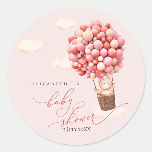 Babyduschenaufkleber Bärenballons Runder Aufkleber (Vorderseite)