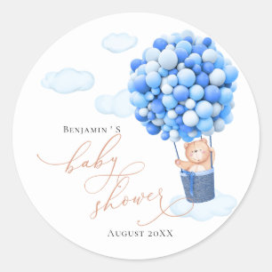 Babyduschenaufkleber Bear Balloon blau Runder Aufkleber