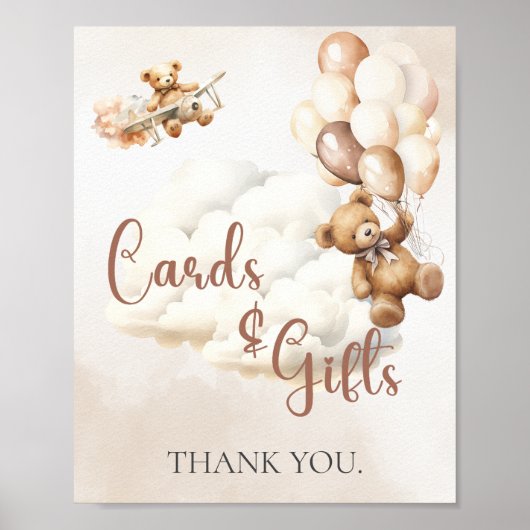 Babyduschensignatur-KARTEN UND GIFTS-Bärenballons Poster (Vorne)