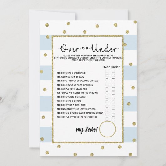 Babyduschenspiel unter oder über Braut Einladung (Vorderseite)