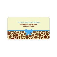 Babyduschetikett - Giraffe Print & Blue
