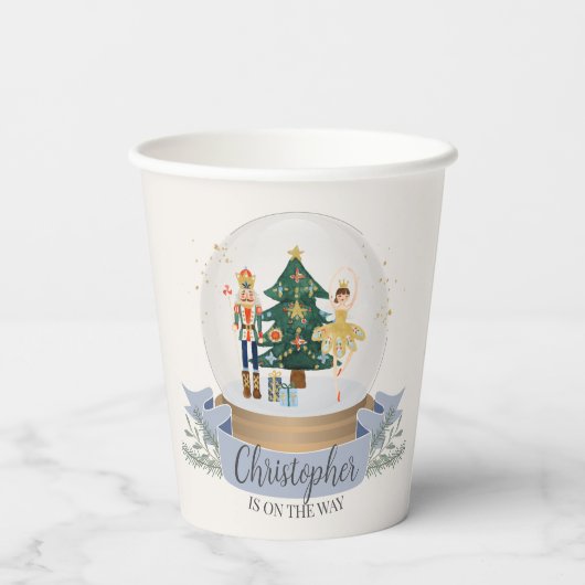 Babyduschgeschirr mit blauen Nussknacken Pappbecher (Rückseite)